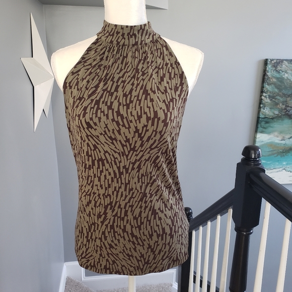 Michael Kors Sleeveless Blouse Brown Army Green - Picture 1 of 8